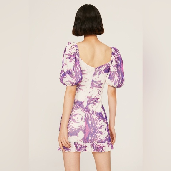 SLATE & WILLOW x ANTHROPOLOGIE Purple Swirl Mini Dress With Puff Sleeves Size XL - Picture 4 of 12